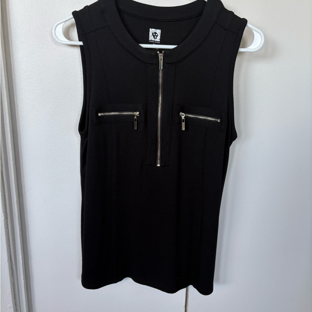 Anne Klein Black Sleeveless Zip-Front Tank Top